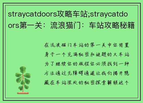 straycatdoors攻略车站;straycatdoors第一关：流浪猫门：车站攻略秘籍，解密无障碍通道
