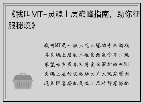 《我叫MT-灵魂上层巅峰指南，助你征服秘境》