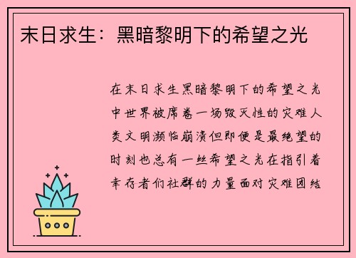 末日求生：黑暗黎明下的希望之光